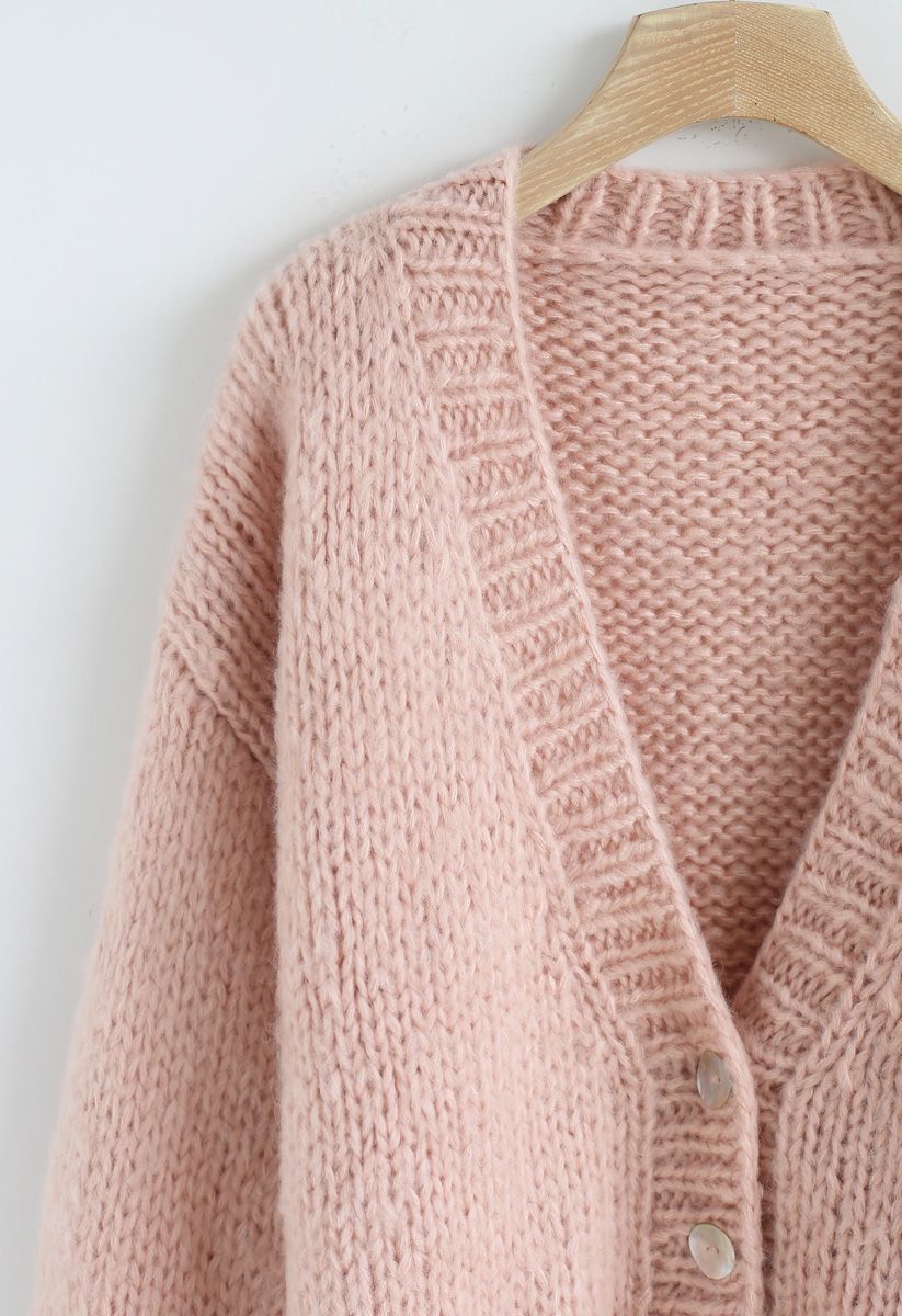 Pause for the Cozy Chunky Hand Knit Cardigan in Pink - Retro