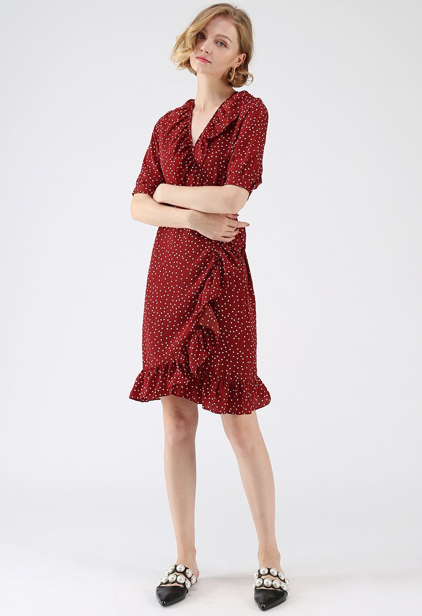 One Night in Paris Dots Wrap Dress in Red