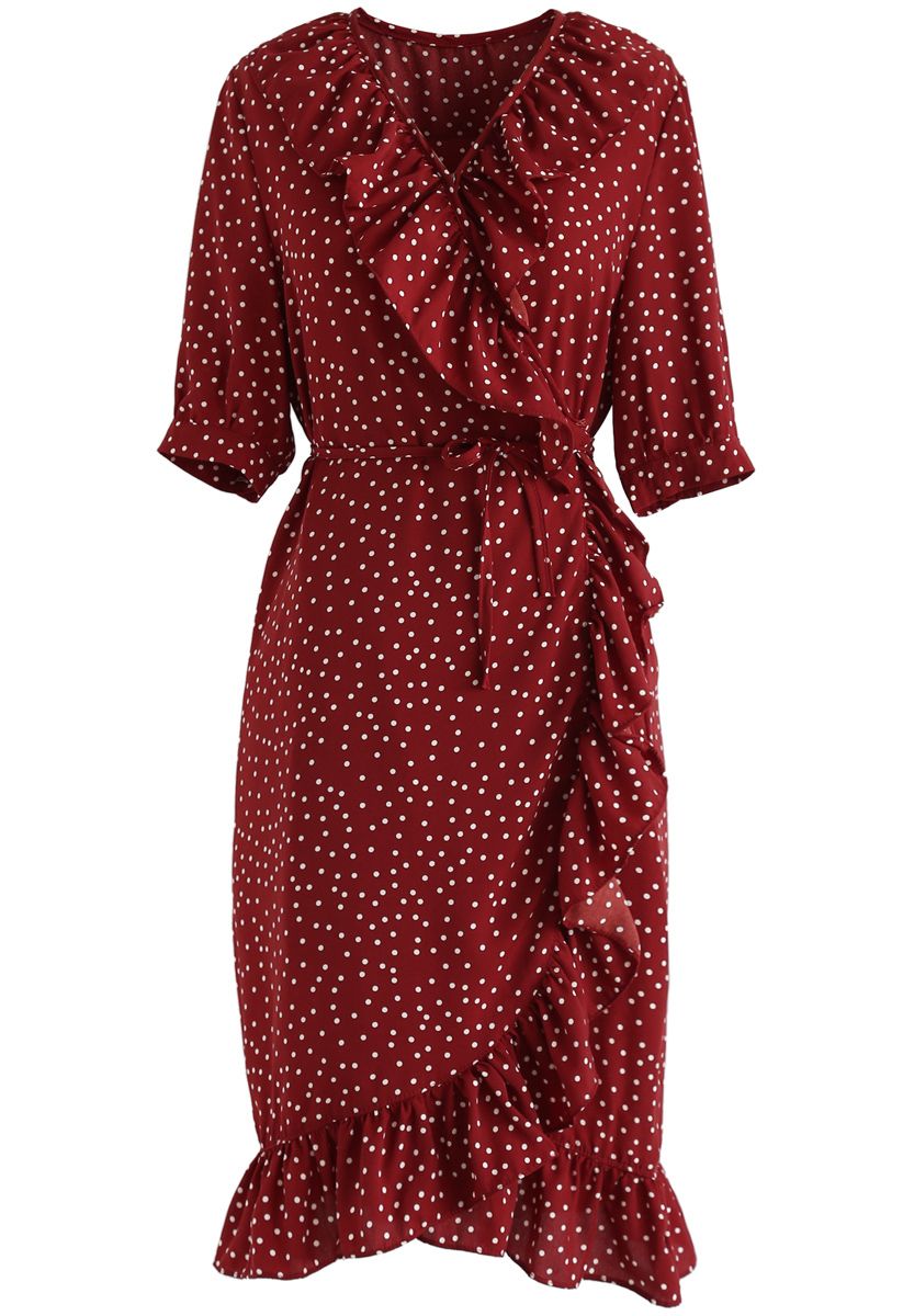 One Night in Paris Dots Wrap Dress in Red - Retro, Indie and Unique Fashion