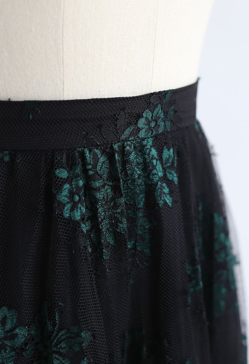 Bouquets Full Lace Maxi Skirt in Black