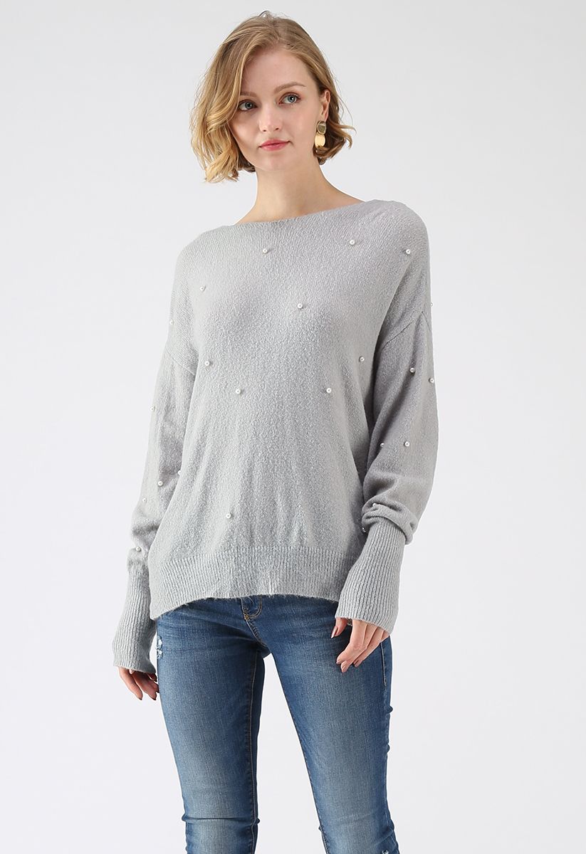 Dashing Foundation Open Back Fluffy Knit Sweater in Grey