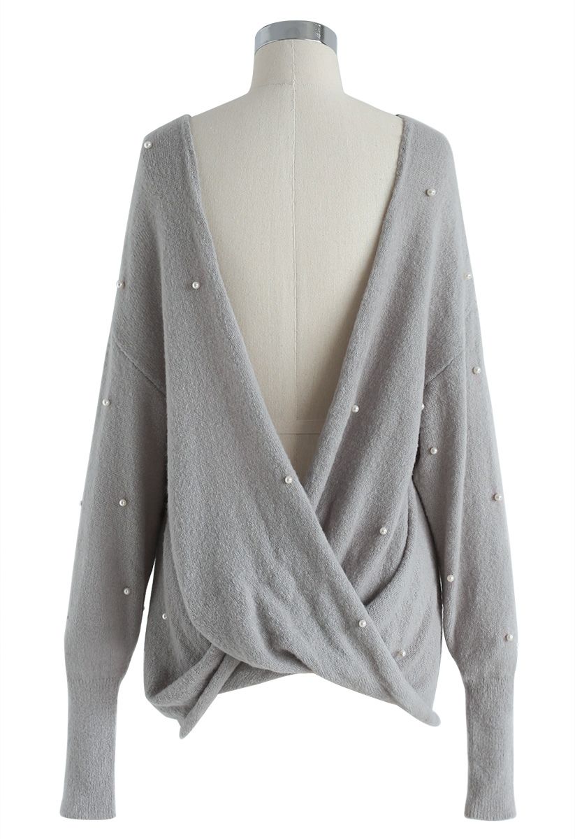 Dashing Foundation Open Back Fluffy Knit Sweater in Grey