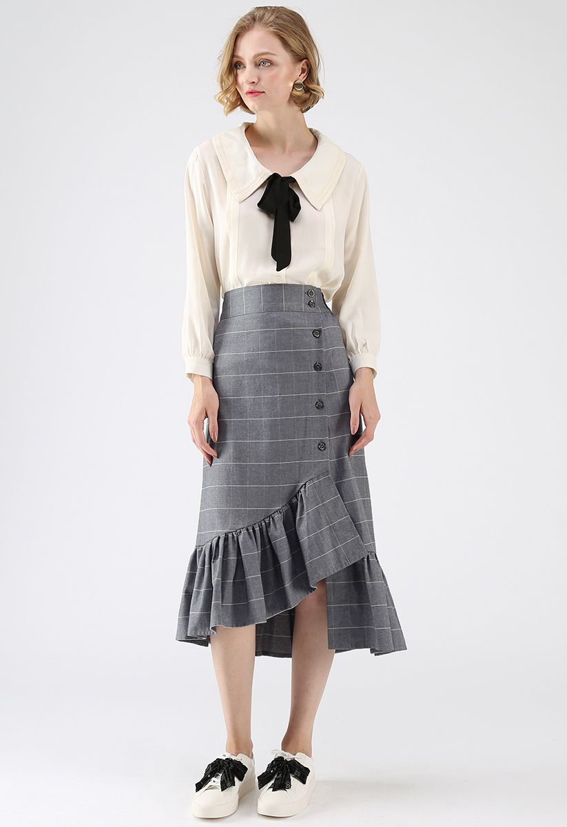 Glory of Love Check Ruffle Asymmetric Skirt in Grey - Retro, Indie and ...