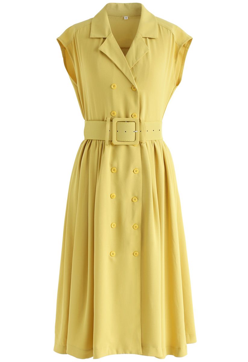 Release in Double-Breasted Sleeveless Dress in Mustard - Retro, Indie ...