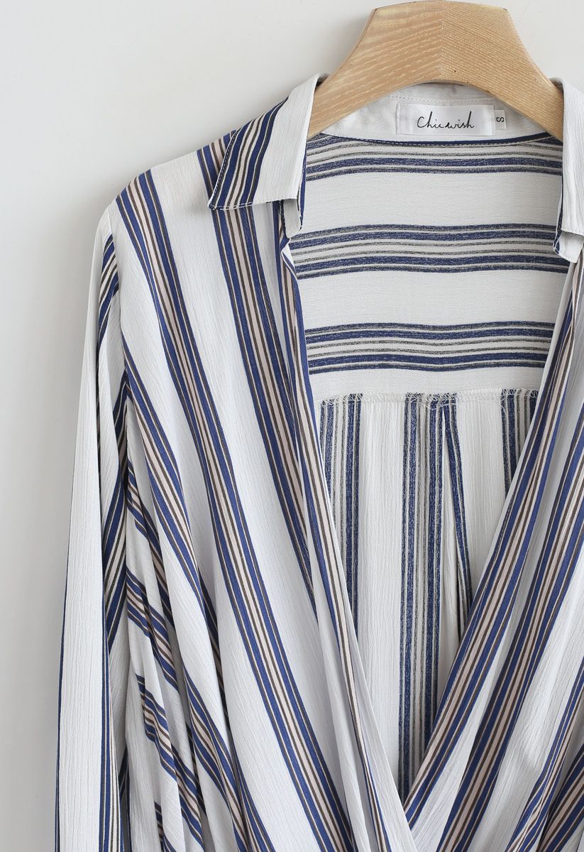 Make Things Right Wrap Top in Blue Stripes - Retro, Indie and Unique ...