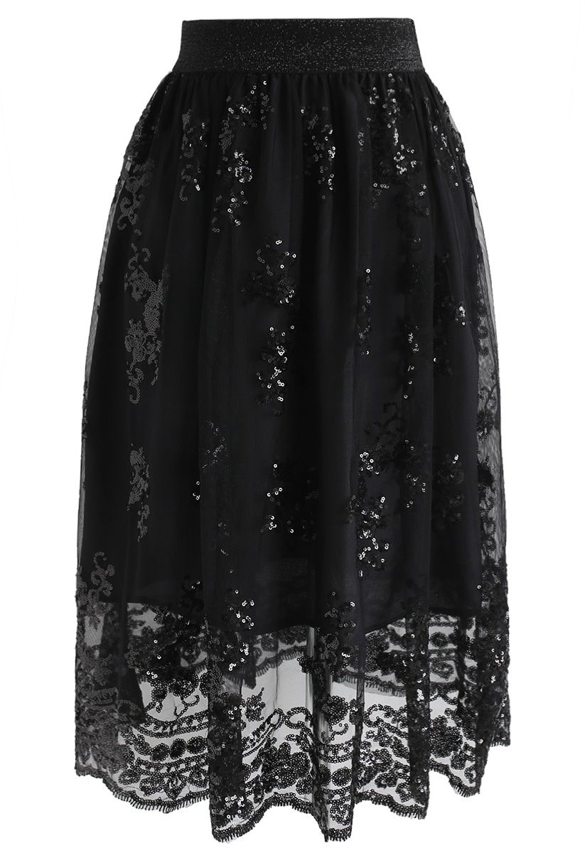 Darling Sequins Mesh Skirt in Black - Retro, Indie and Unique Fashion