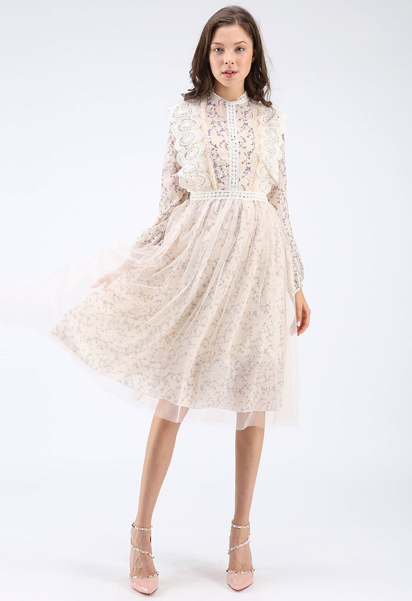 Lavender Land Mesh Chiffon Long Sleeves Dress