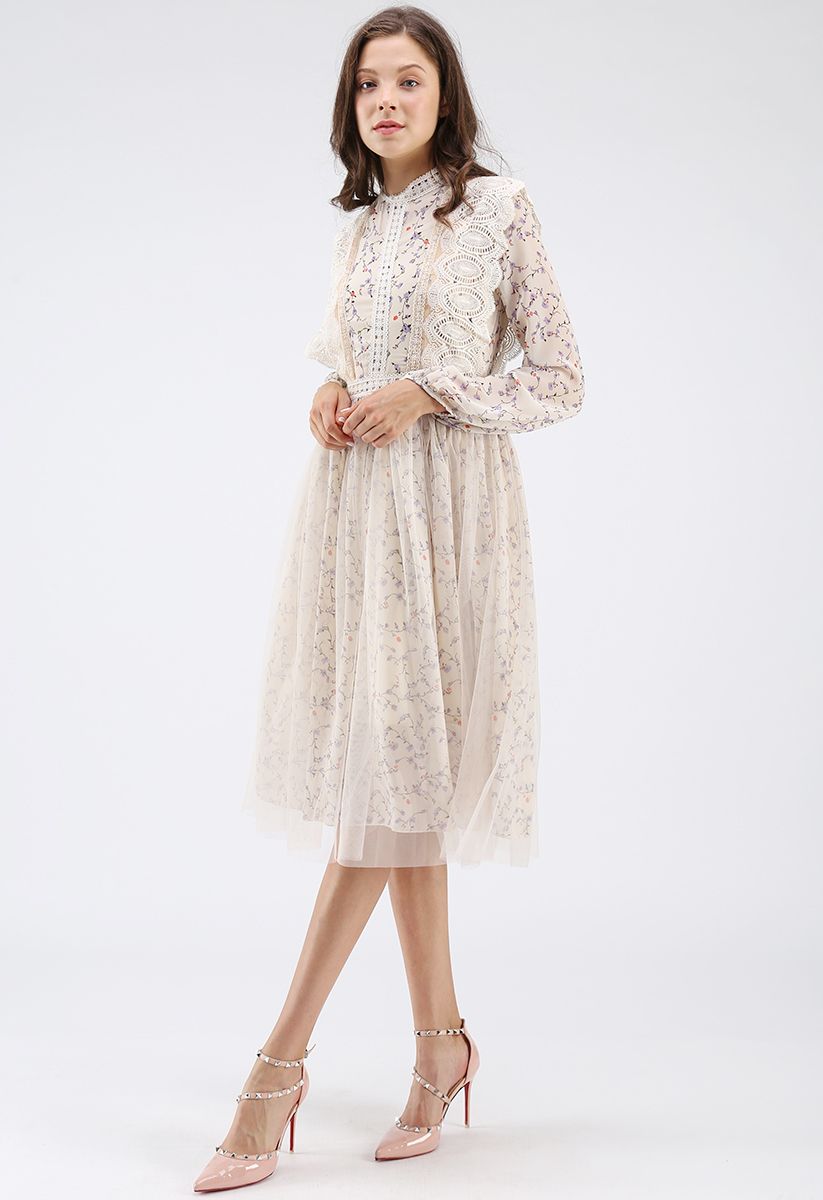 Lavender Land Mesh Chiffon Long Sleeves Dress