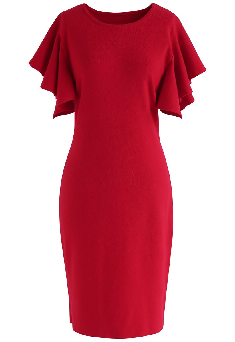 Out of Ordinary Ruffle Shift Knit Dress in Red - Retro, Indie and ...