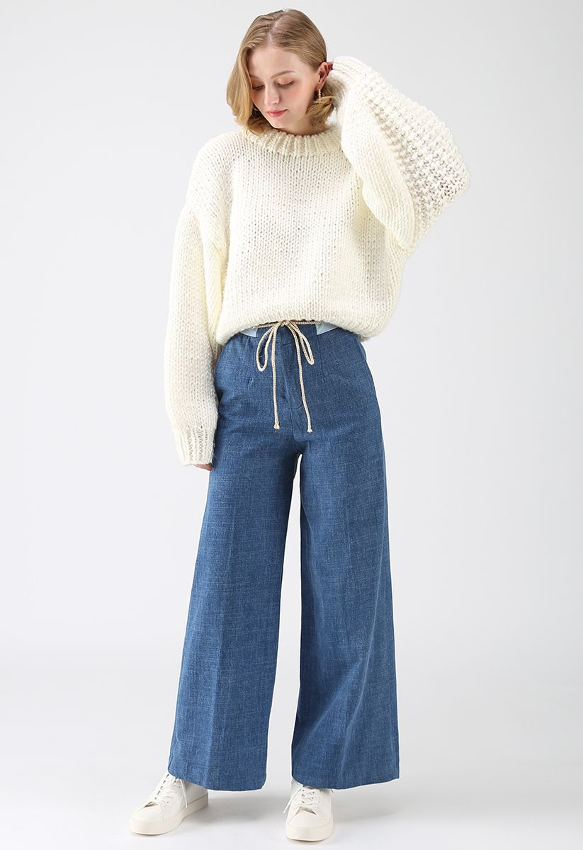 Chunky Chunky Puff Sleeves Cropped Sweater in White - Retro, Indie and ...