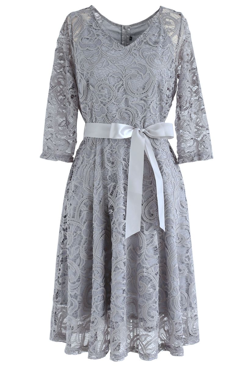 Reminisce Autumn V-Neck Lace Dress in Grey - Retro, Indie and Unique ...