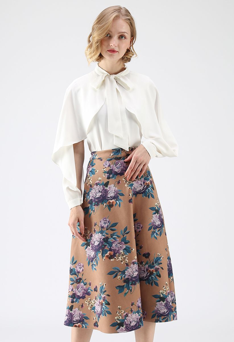 Floral Parade Suede A-Line Skirt