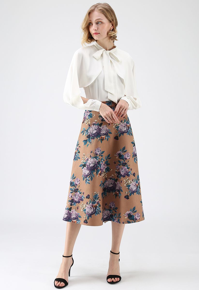 Floral Parade Suede A-Line Skirt