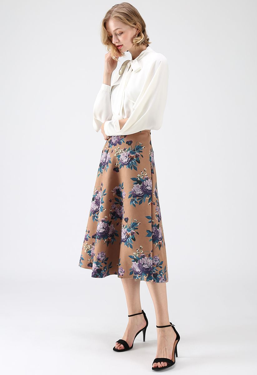 Floral Parade Suede A-Line Skirt