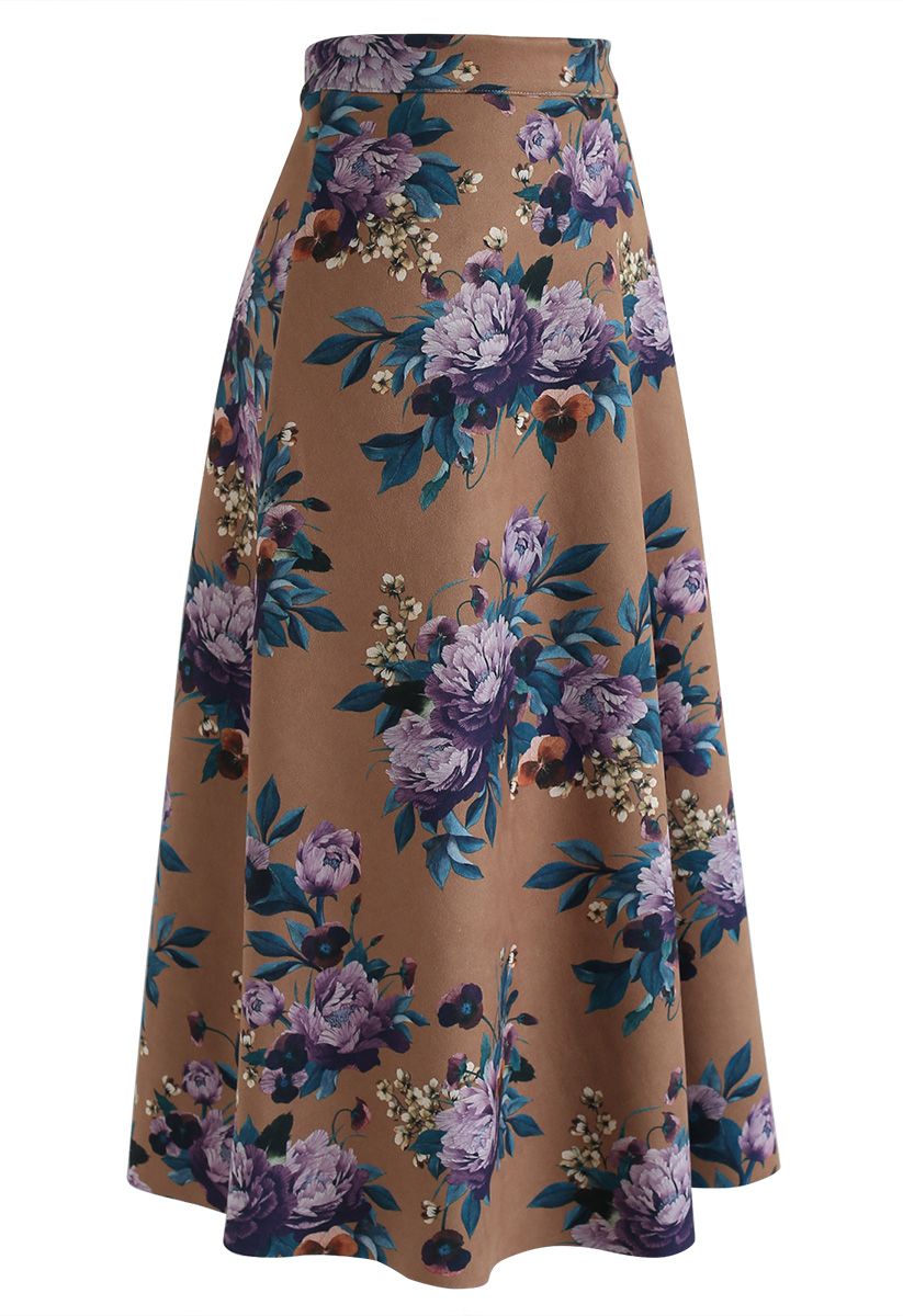 Floral Parade Suede A-Line Skirt