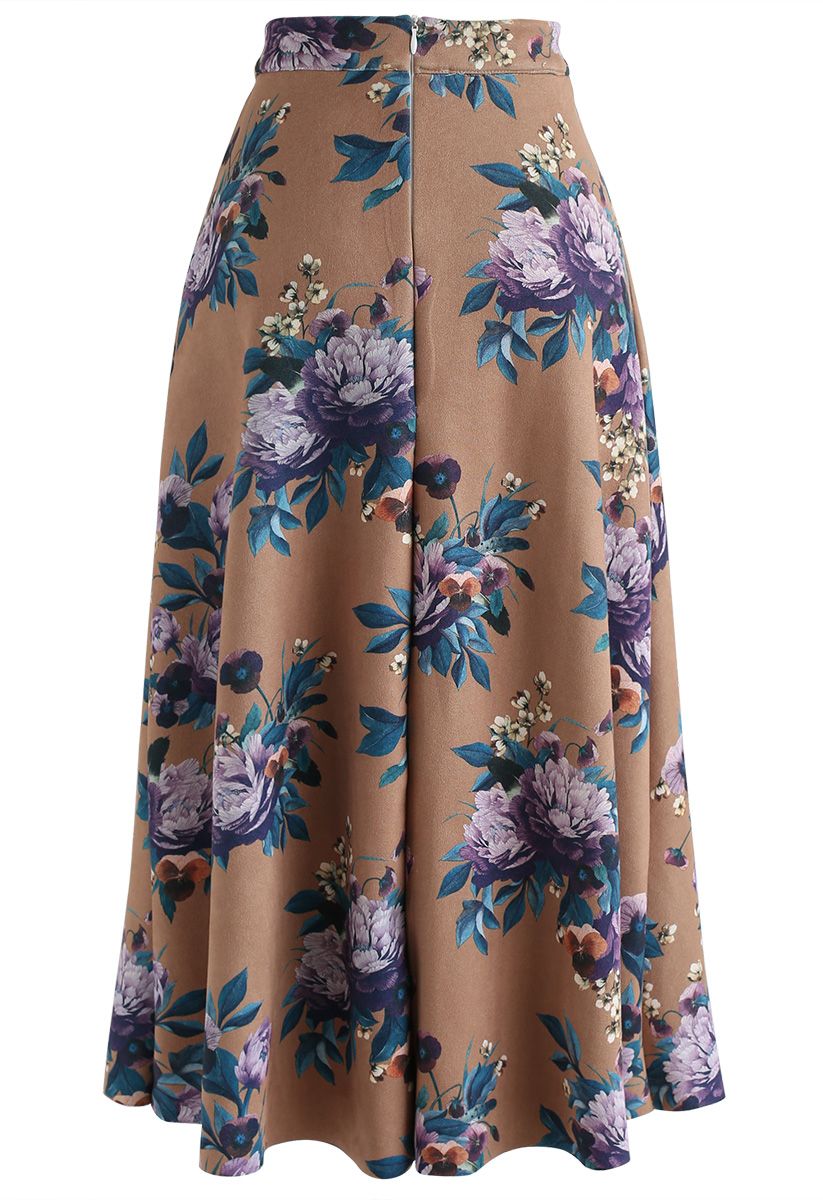 Floral Parade Suede A-Line Skirt