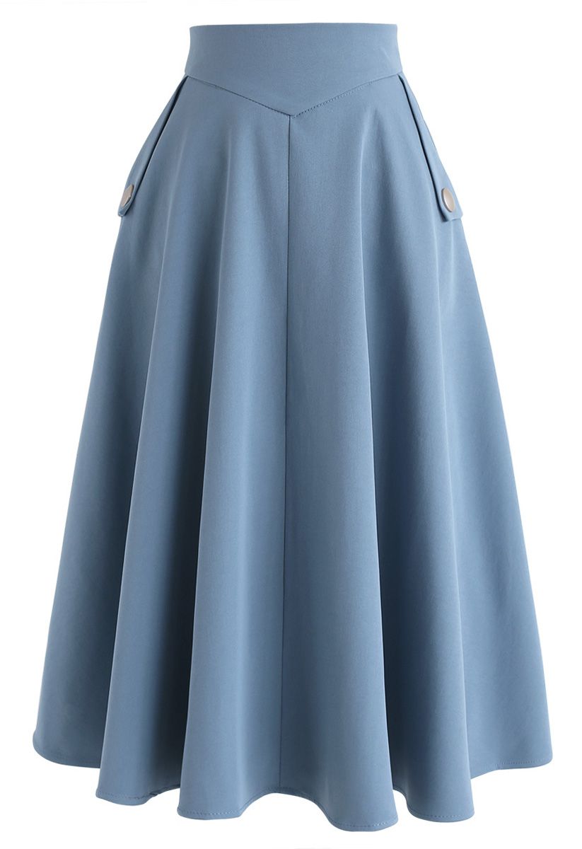 Classic Simplicity A-Line Midi Skirt in Blue - Retro, Indie and