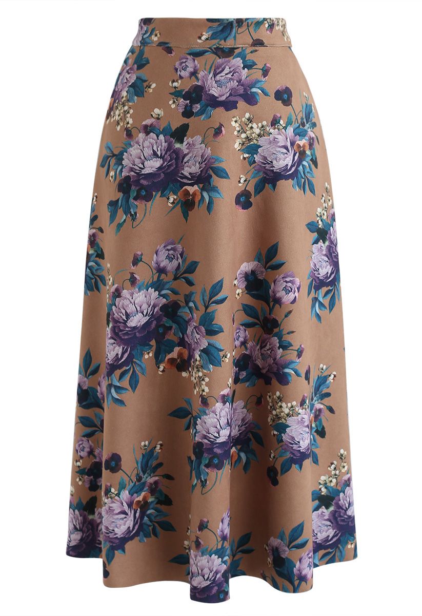 Floral Parade Suede A-Line Skirt