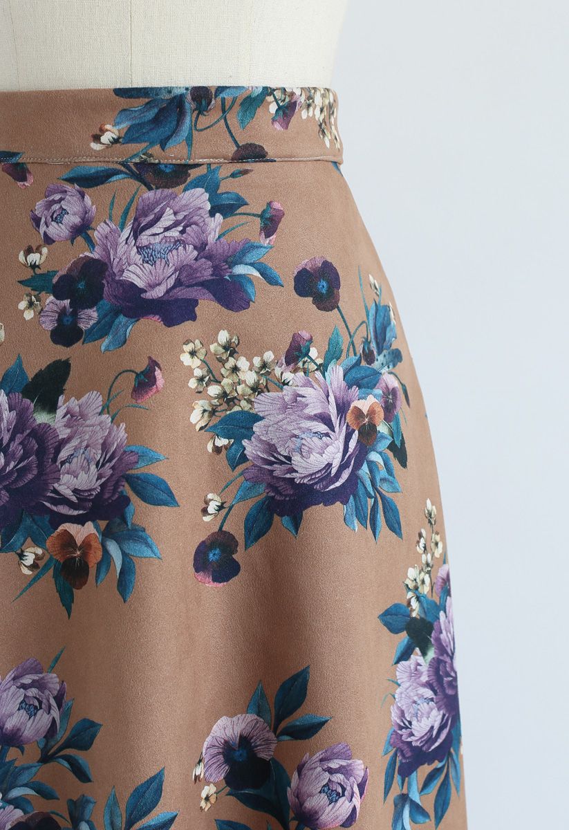 Floral Parade Suede A-Line Skirt