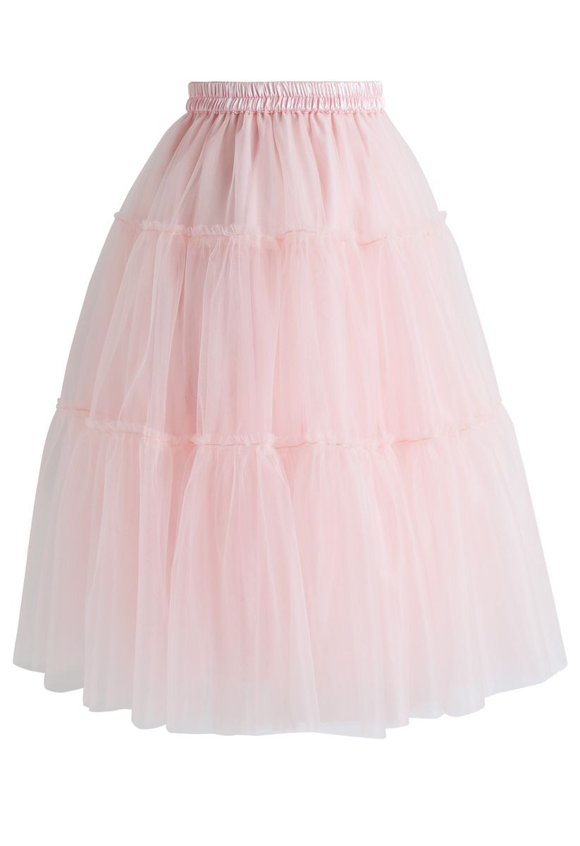 Amore Tulle Midi Skirt in Pink - Retro, Indie and Unique Fashion