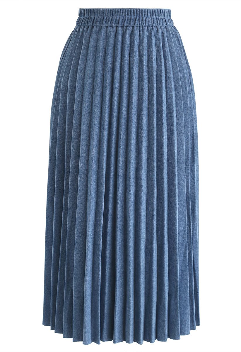 ASYOU drop waist pleated denim mini skirt in indigo