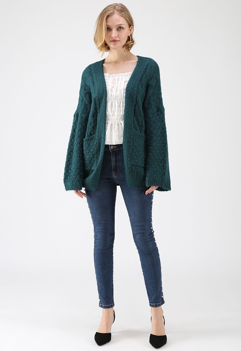 Back in Time Knit Cardigan in Dark Green - Retro, Indie and Unique Fashion