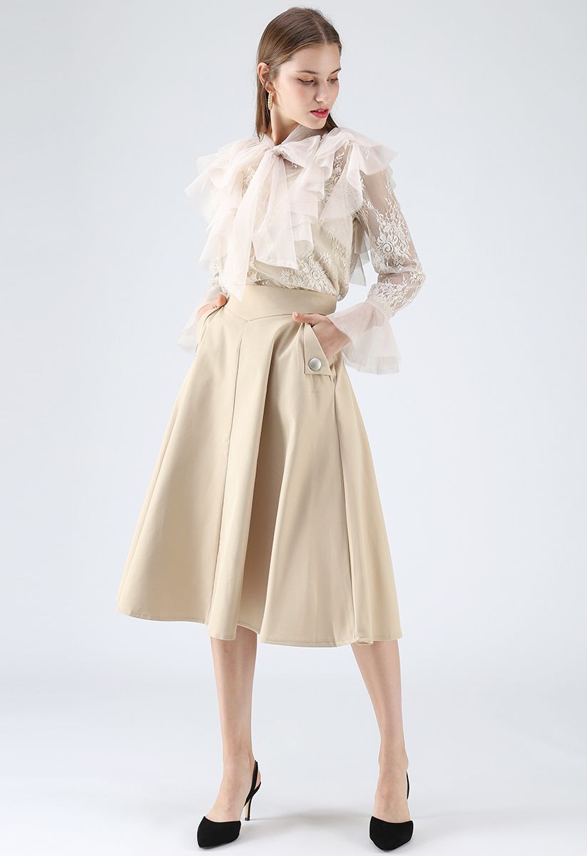 Classic Simplicity A-Line Midi Skirt in Light Tan