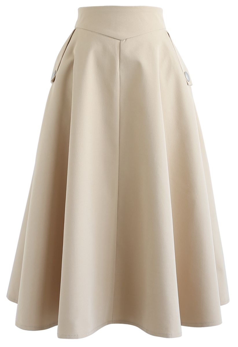 Classic Simplicity A-Line Midi Skirt in Light Tan