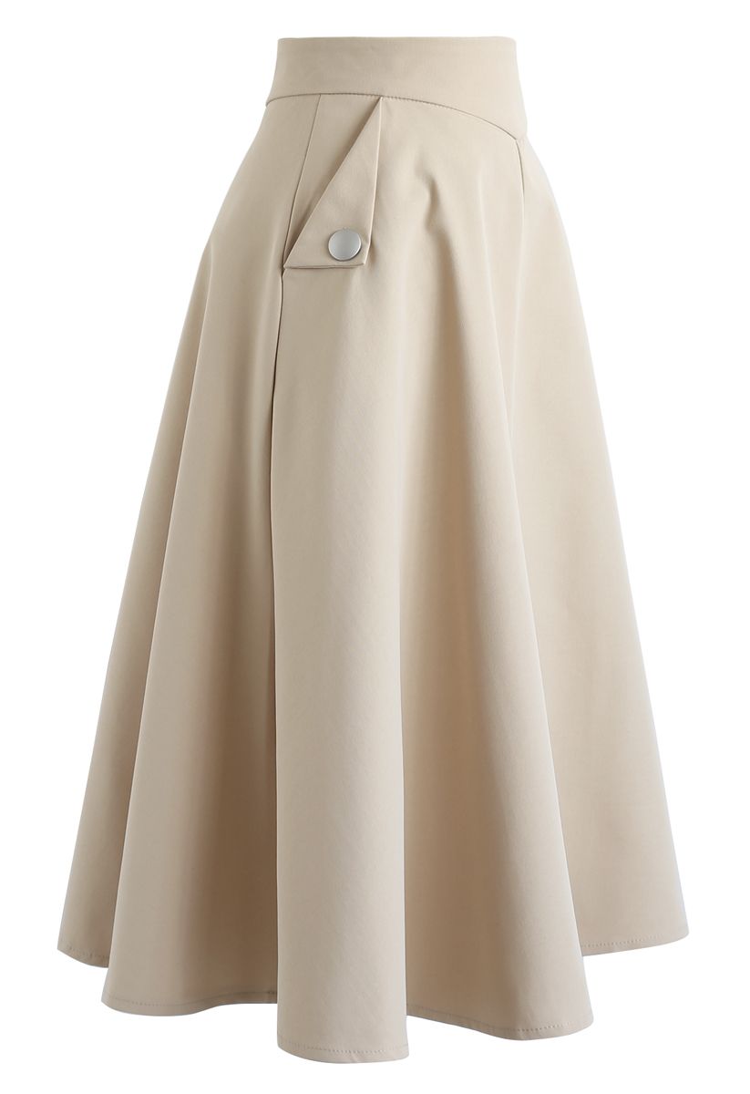 Classic Simplicity A-Line Midi Skirt in Light Tan