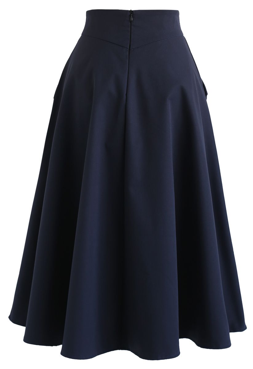 Classic Simplicity A-Line Midi Skirt in Navy