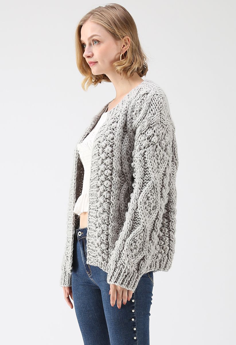 Wintry Morning Cable Knit Cardigan in Grey - Retro, Indie and Unique ...