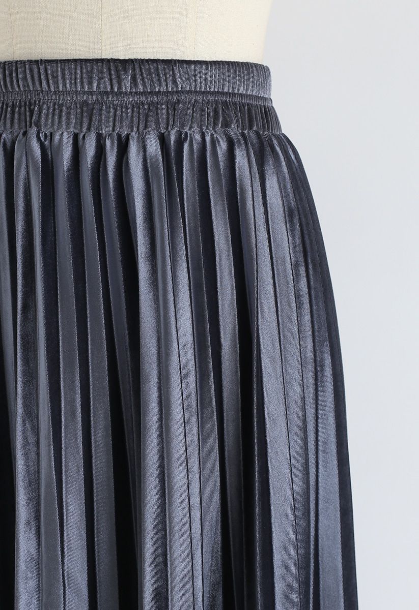 Inviting Sheen Velvet Pleated Skirt in Dusty Blue - Retro, Indie and ...
