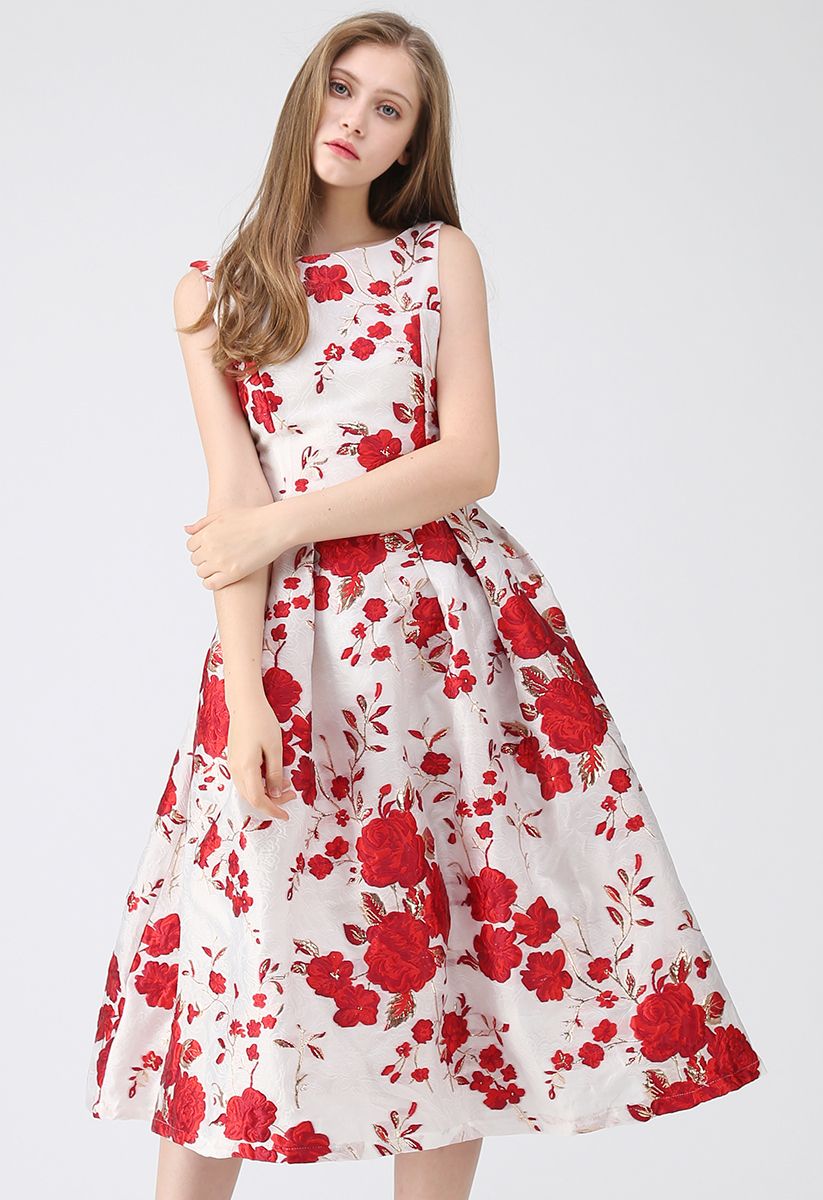 Adorable Rose Jacquard Embossed Prom Dress - Retro, Indie and Unique ...