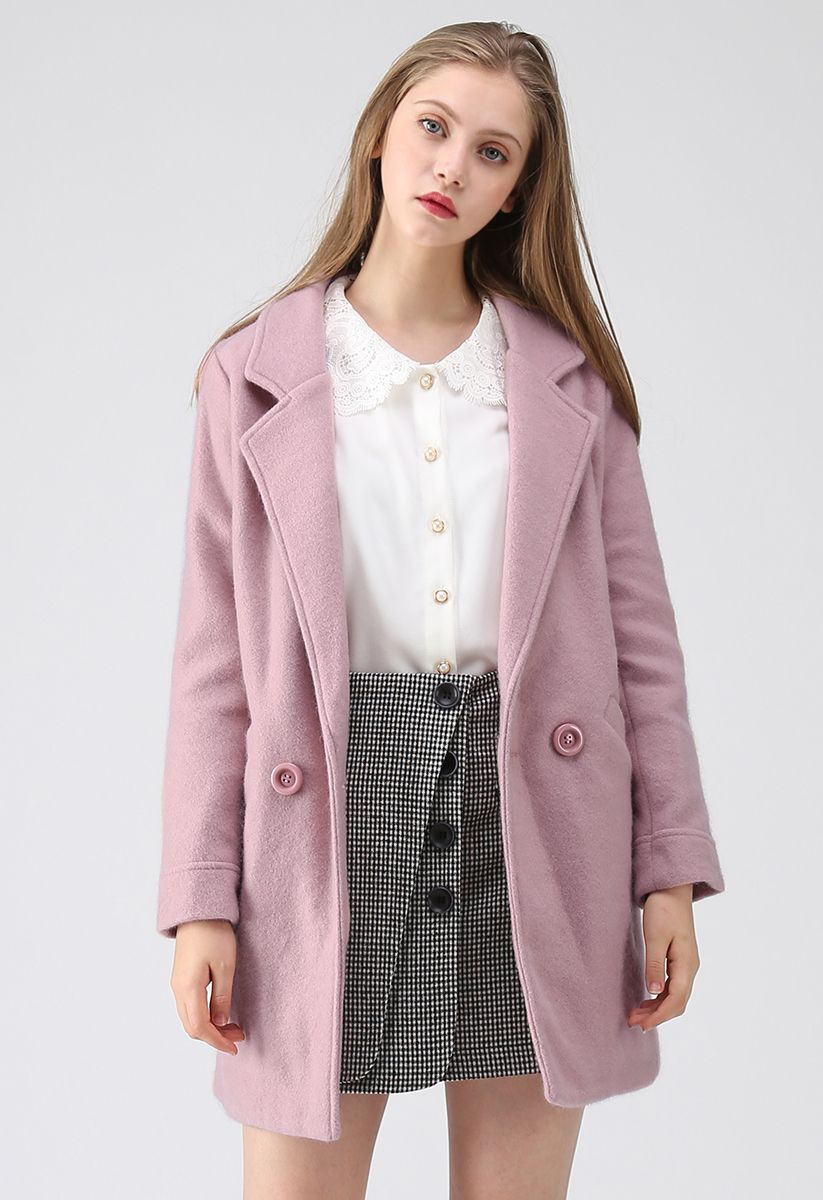 Take Up the Challenge Wool-Blend Coat in Pink - Retro, Indie and Unique ...