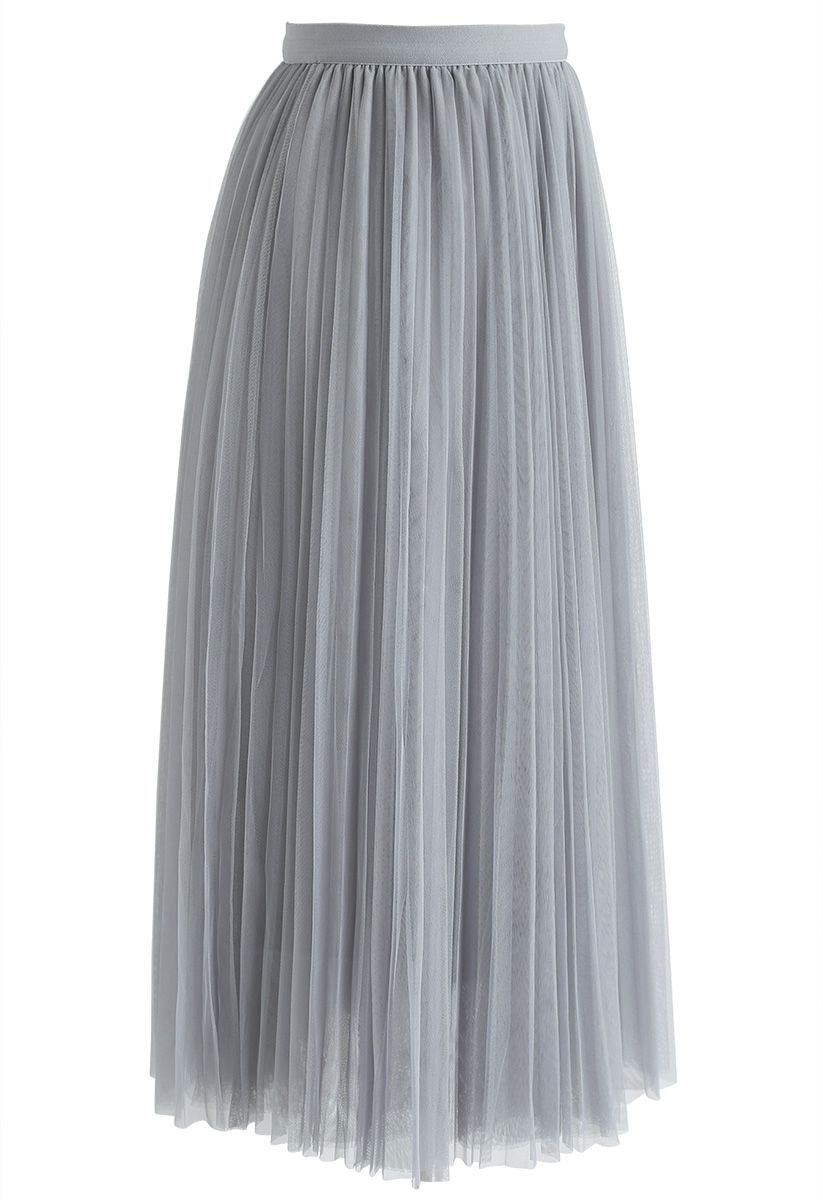 Call out Your Name Pleated Mesh Skirt in Dusty Blue - Retro, Indie and ...