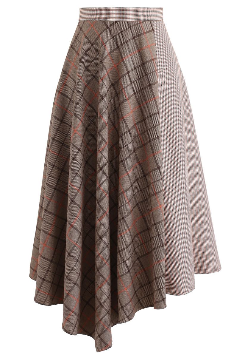 Say Anything Asymmetric Check and Houndstooth Skirt - Retro, Indie and ...