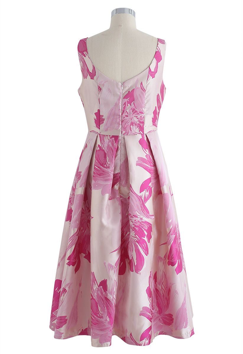 Bauhinia Blossom Jacquard Midi Dress in Pink - Retro, Indie and Unique ...