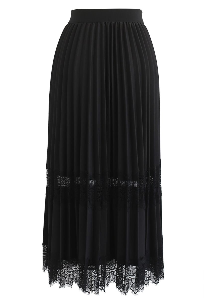 Between Lace Pleated Midi Skirt in Black - Retro, Indie and Unique Fashion