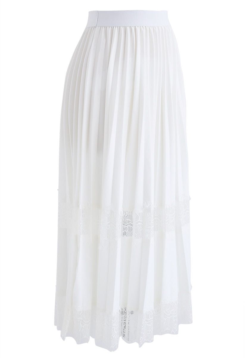 Between Lace Pleated Midi Skirt in White - Retro, Indie and Unique Fashion