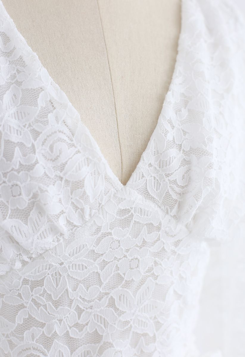Daring Darling Deep V-Neck White Lace Top - Retro, Indie and Unique Fashion