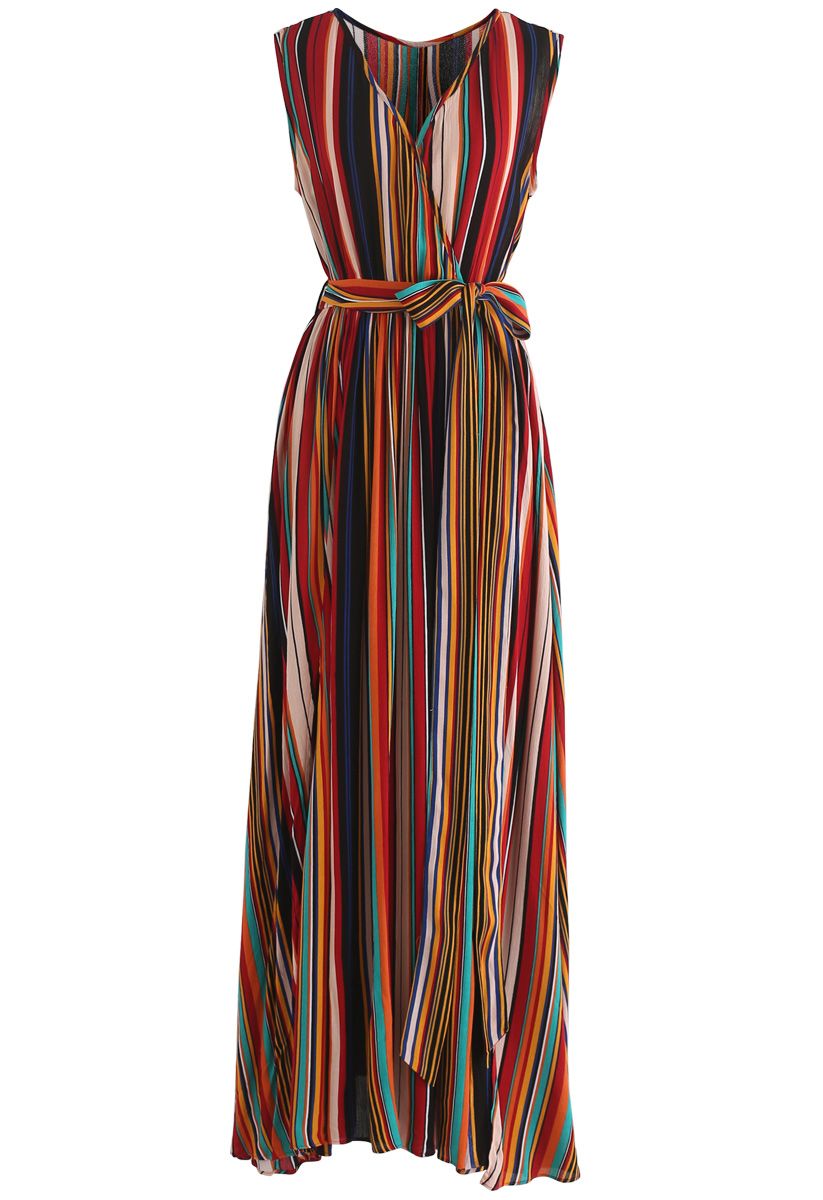 Elegance Keeper Stripes V-Neck Maxi Dress in Wine - Retro, Indie and ...
