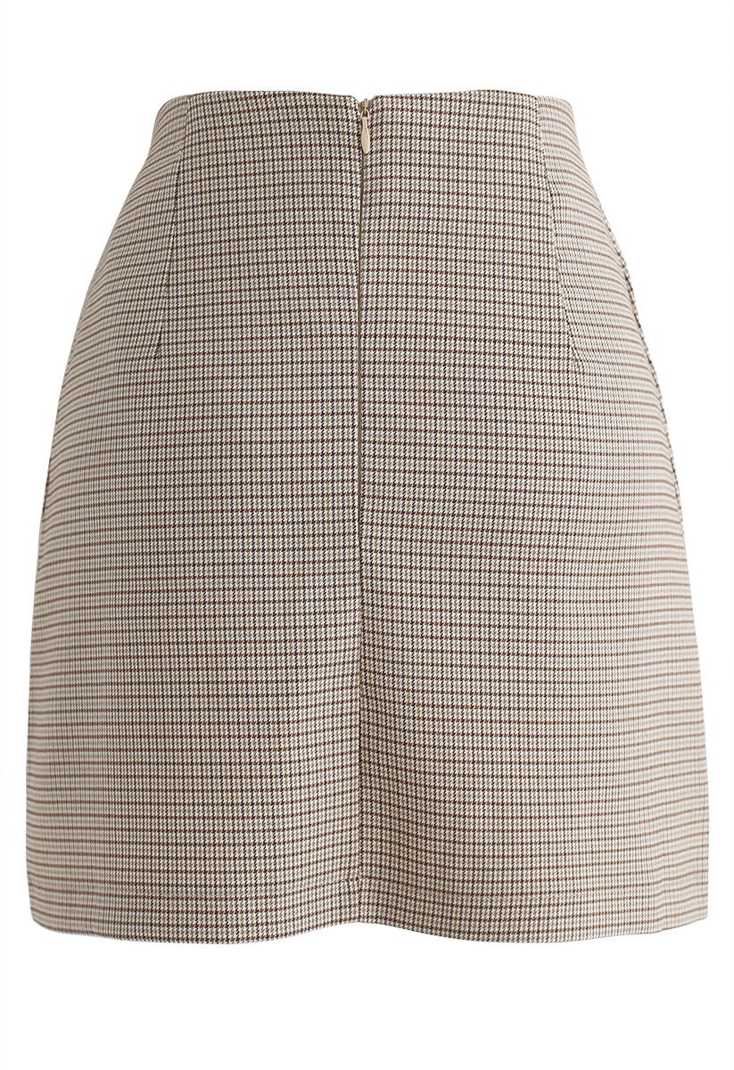 Follow My Steps Houndstooth Flap Skirt in Light Tan - Retro, Indie and ...