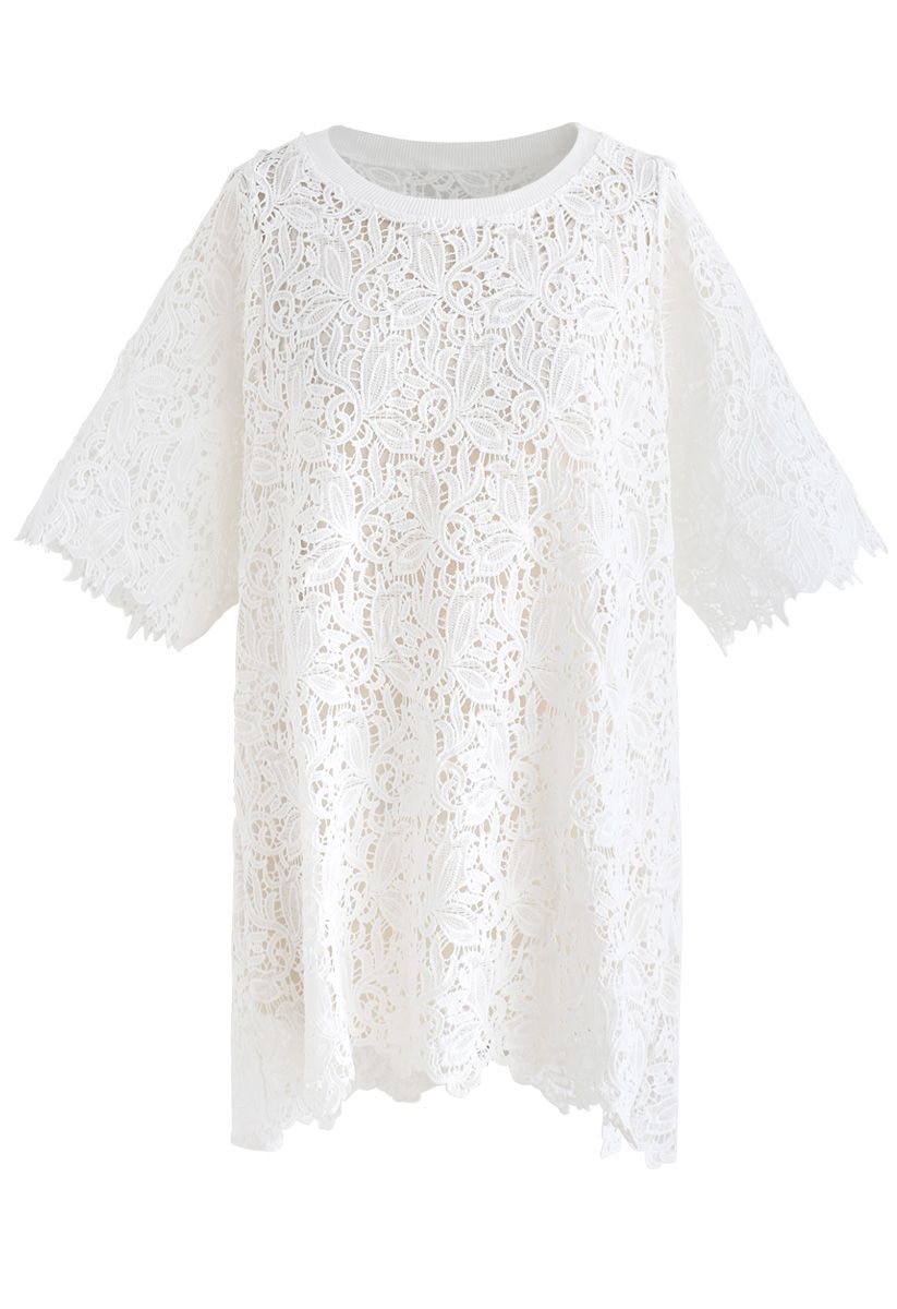 Perfect Morning Full Floral Crochet Tunic in White - Retro, Indie and ...