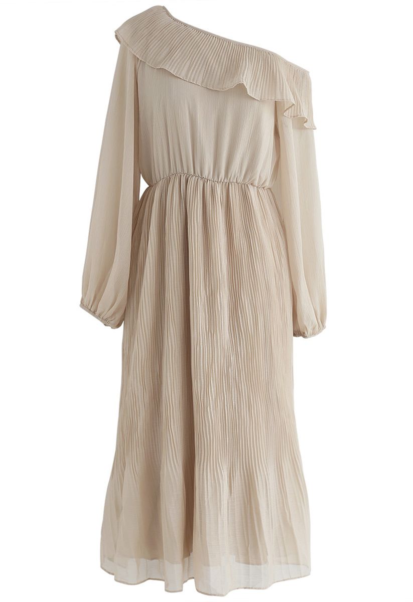 Open Up the Champagne One-Shoulder Pleated Dress