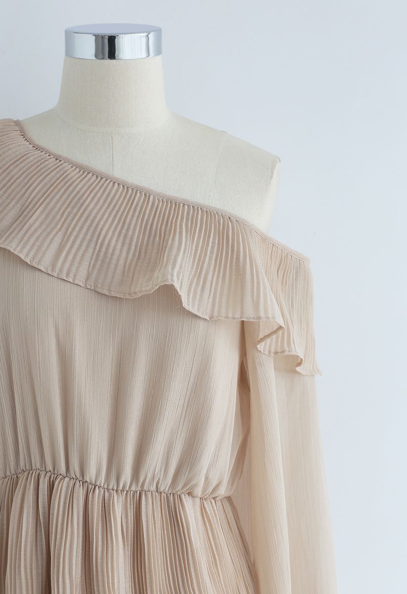 Open Up the Champagne One-Shoulder Pleated Dress