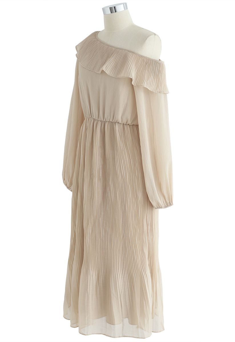 Open Up the Champagne One-Shoulder Pleated Dress