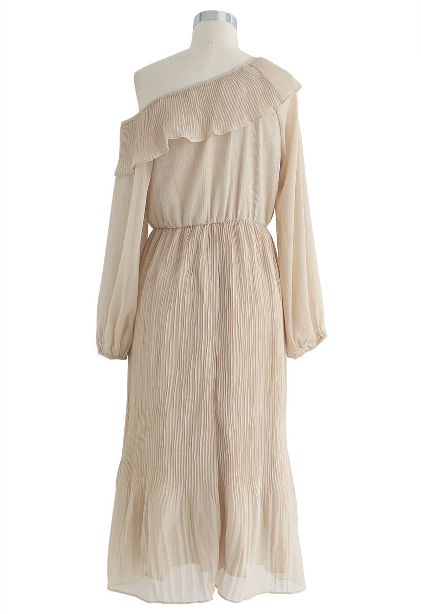 Open Up the Champagne One-Shoulder Pleated Dress