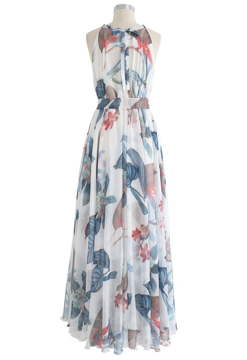 Tropical Floral Watercolor Maxi Slip Dress in White - Retro, Indie and ...