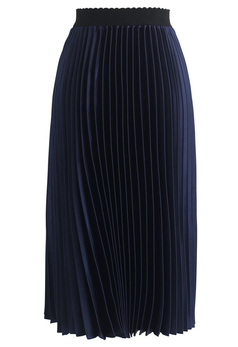 Glam Slam Pleated Midi Skirt in Navy - Retro, Indie and Unique Fashion