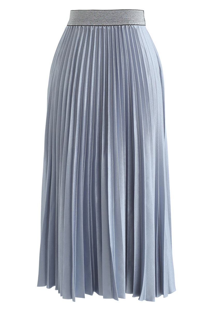Gimme The Spotlight Pleated Midi Skirt in Dusty Blue - Retro, Indie and ...